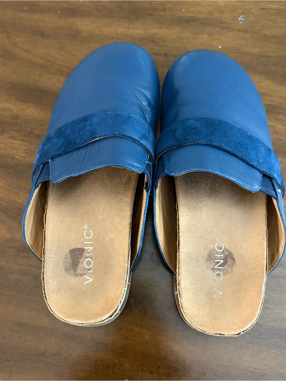 Vionic Ambrosia Blue Leather Slip On Mules Clogs Shoes Womens Size 8.5 Casual - Picture 3 of 8